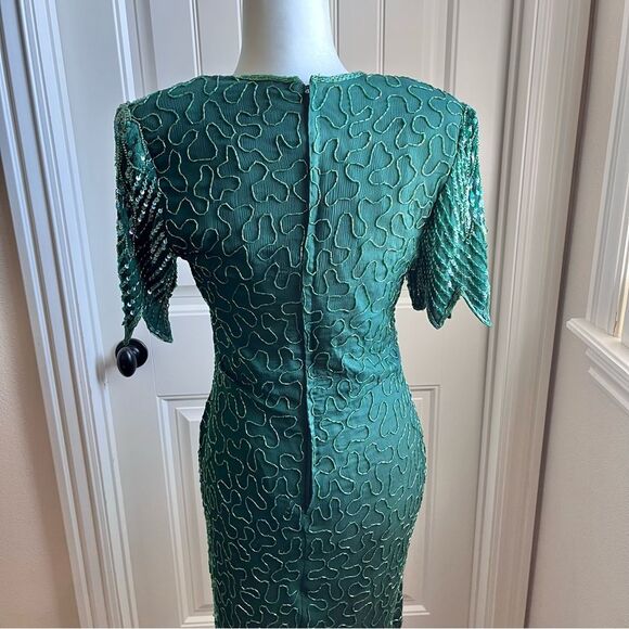 Scala Emerald Beaded Sequin Silk Formal Evening Gown Sz. Large - Picture 5 of 13